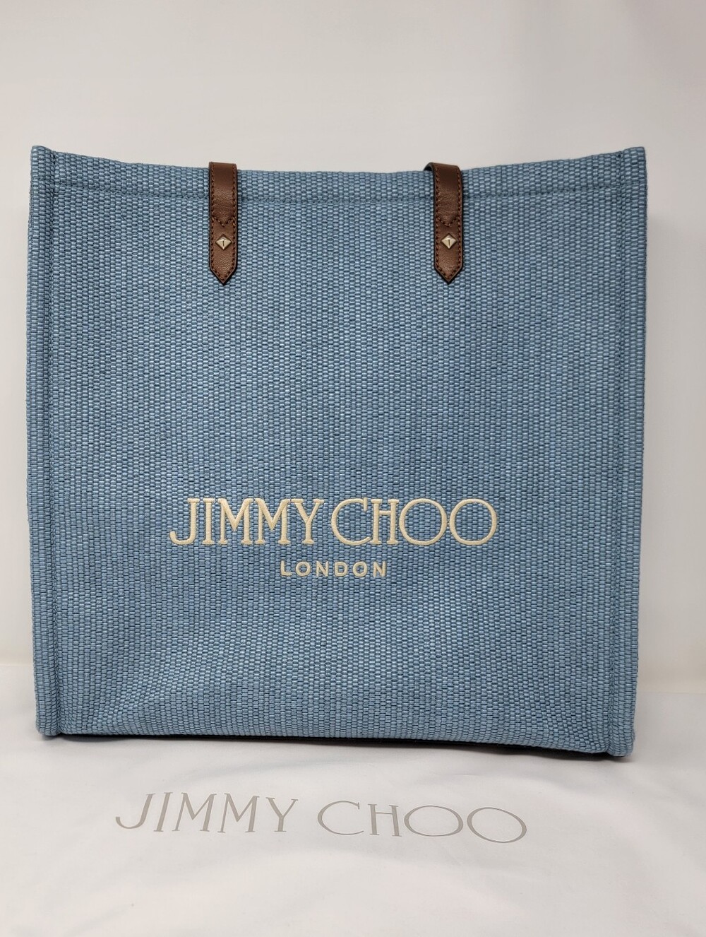 JIMMY CHOO Rhea Logo Raffia Tote Bag